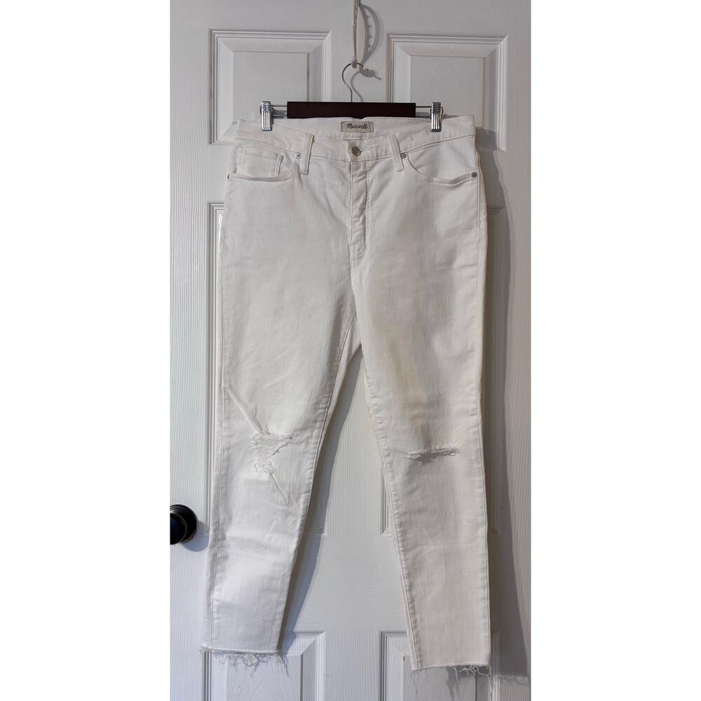 Madewell Women's Jeans Size 32 White Distressed 9" High Rise Skinny Crop